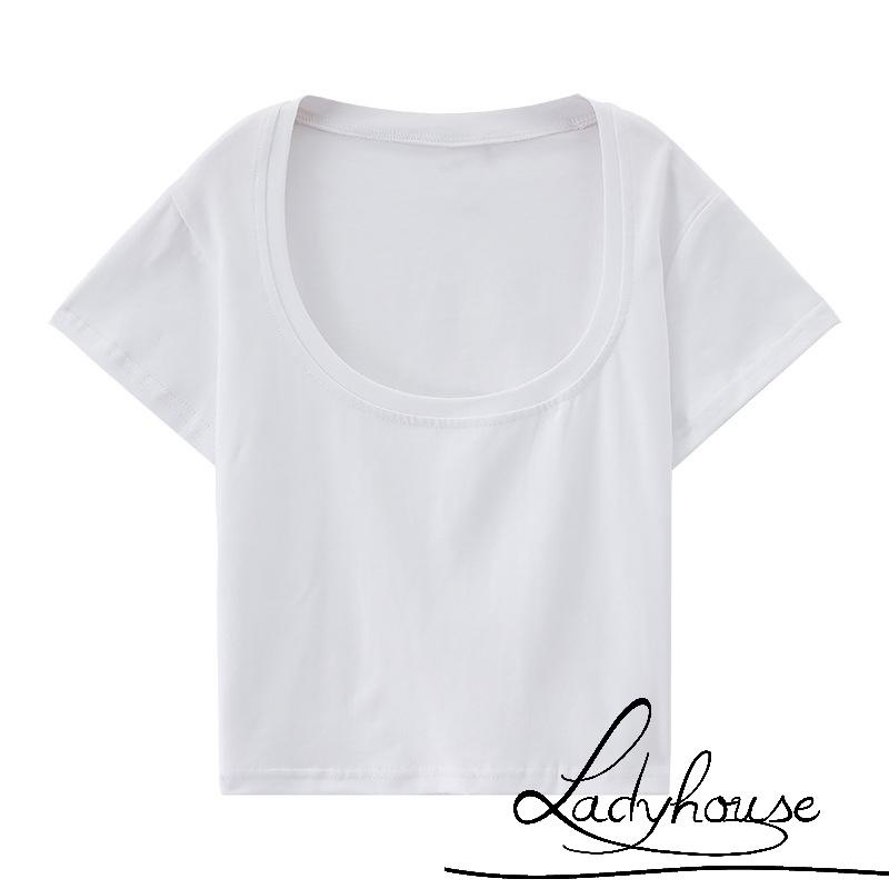 Áo Crop Top Tay Ngắn Cổ Chữ U Màu Trơn Thời Trang Đường Phố Dành Cho Nữ