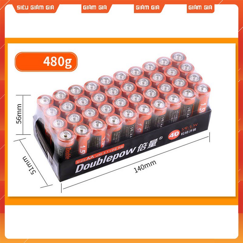 Combo 40 viên Pin tiểu khô 1,5V carbon Doublepow (chọn pin tiểu AA và pin đũa AAA)