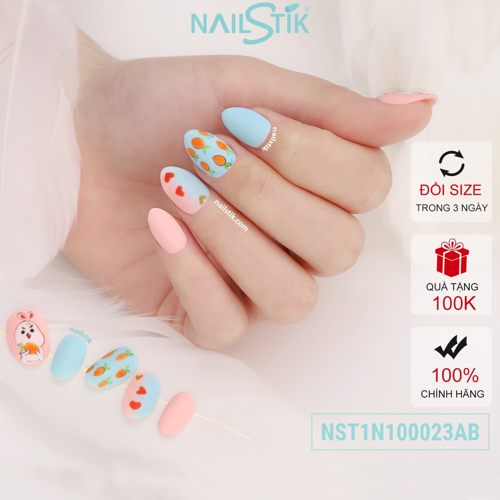 Móng úp thiết kế by NAILSTIK, màu hồng xanh, form móng bầu, ngắn/dài, 023