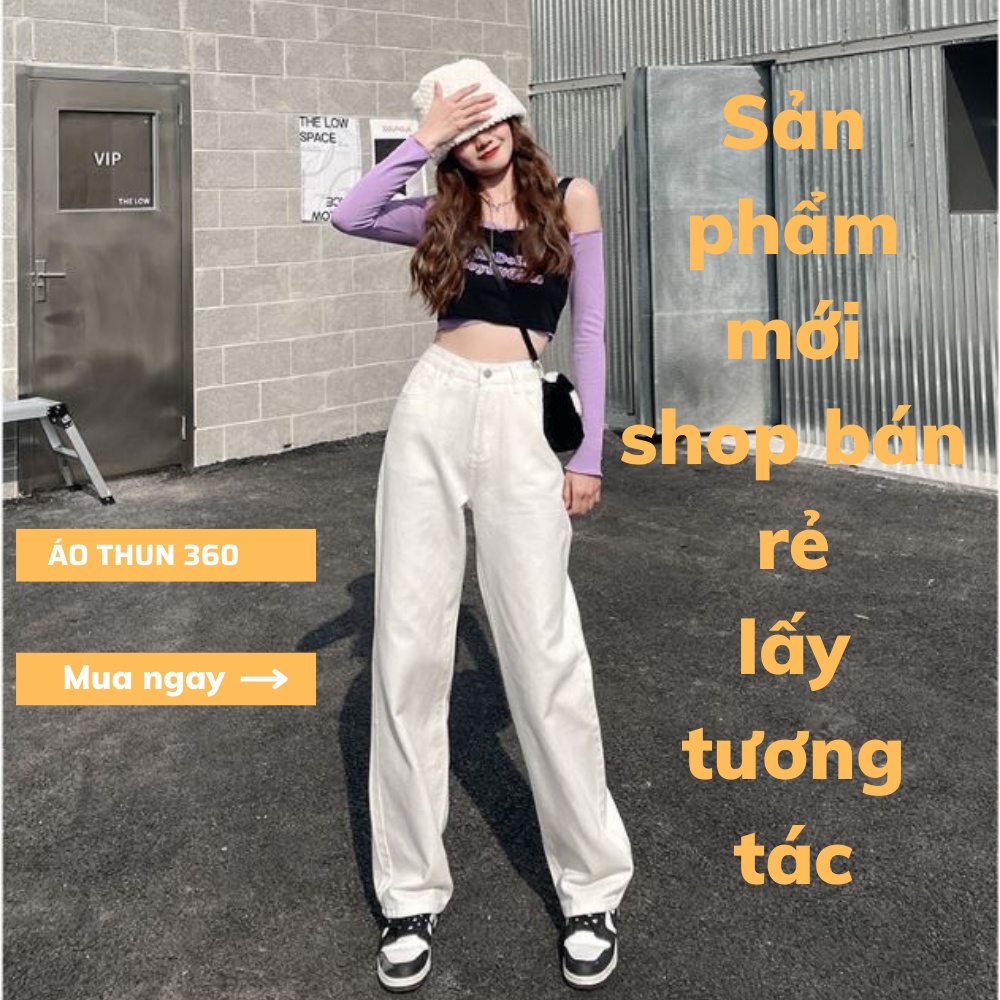 Quần Jean Ống Rộng Nữ Hai Màu Trắng Đen Basic phong cách Ulzzang che khuyết điểm cực tôn dáng