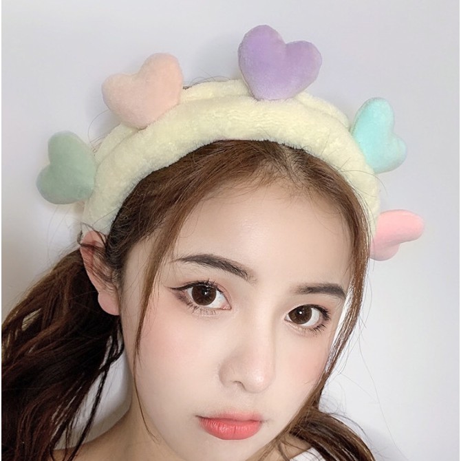 Băng đô rửa mặt, băng dô trang điểm hình trái tim màu nude cute cho nữ