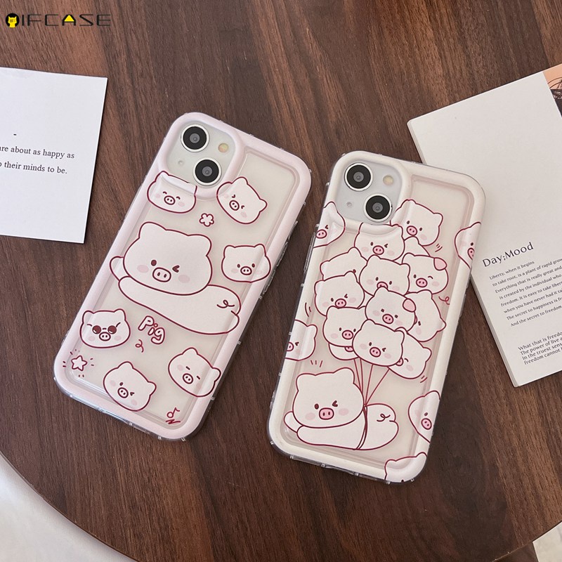 Ốp Điện Thoại Mềm Trong Suốt Chống Sốc In Hình Heo Hồng Cho iPhone 14 Plus 14 13 12 11 Pro Max XS Max XR X