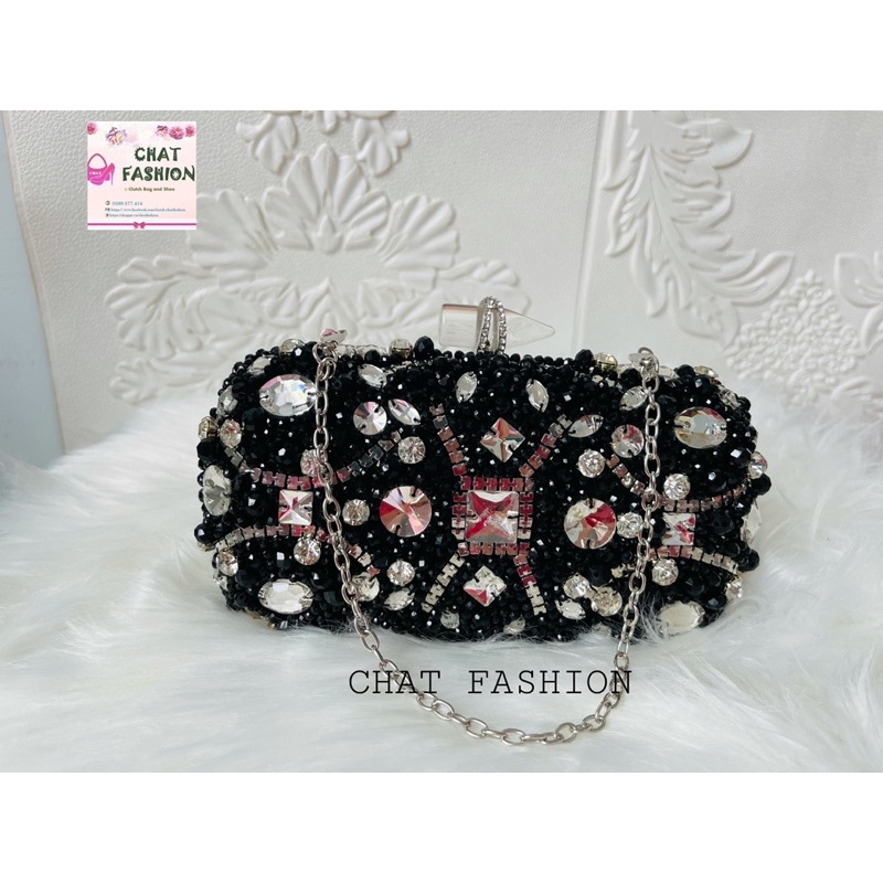 Bóp dự tiệc khóa then đính hạt cườm mix đá sáng trẻ trung