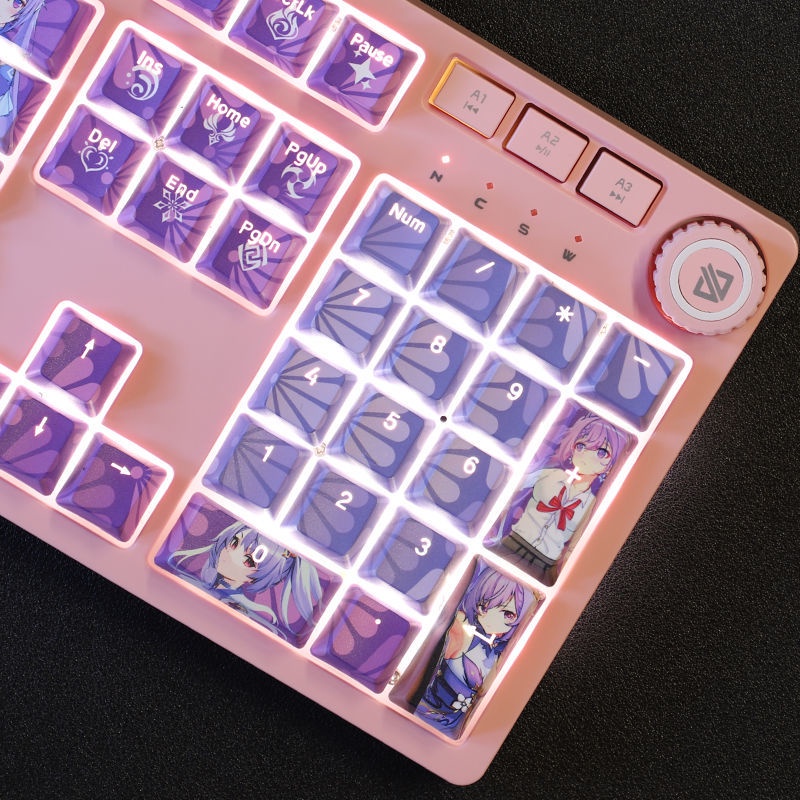 Keqing keycaps Cherry Profile anime Genshin Impact theme PBT Dye thăng hoa bàn phím cơ học keycap 108 phím