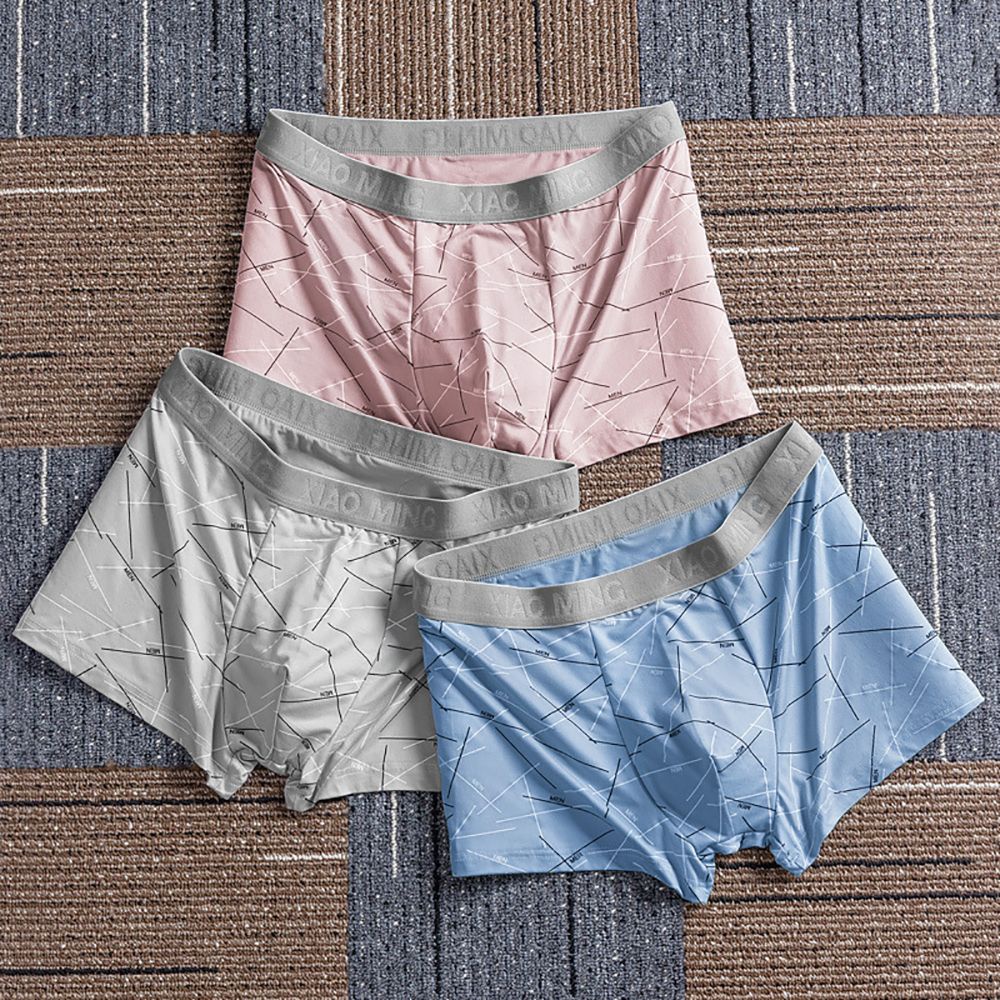 Quần lót boxer bằng lụa mỏng cạp vừa in chữ thoáng khí phong cách cho nam