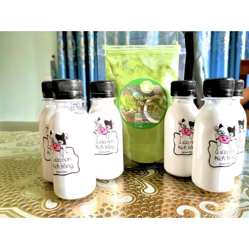 combo 100gr Bột trà xanh + ủ trắng sữa non (tặng que cọ) đắp mặt