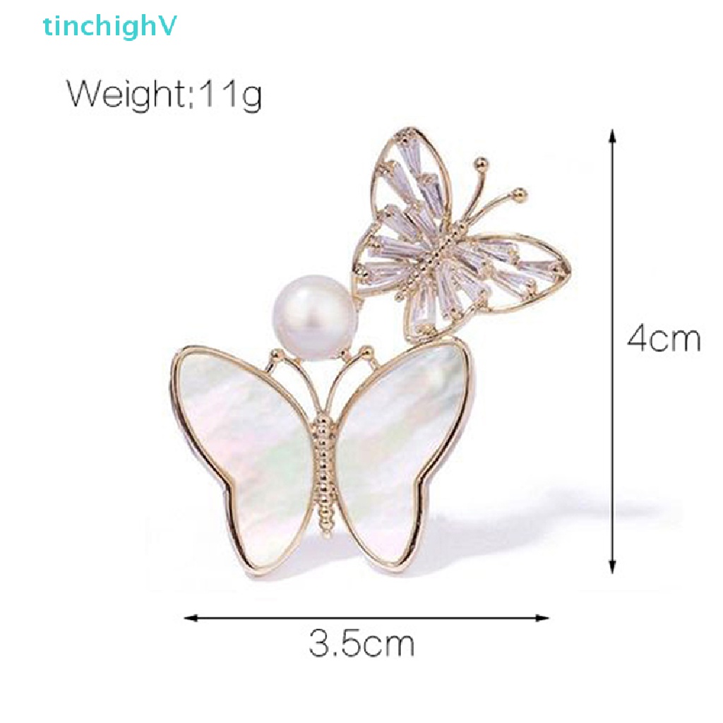 [TinchighV] Ghim Cài Áo Hình Hai Con Bướm Đính Đá Zircon Ngọc Trai Trang Trí Quà Tặng Mới [Mới]