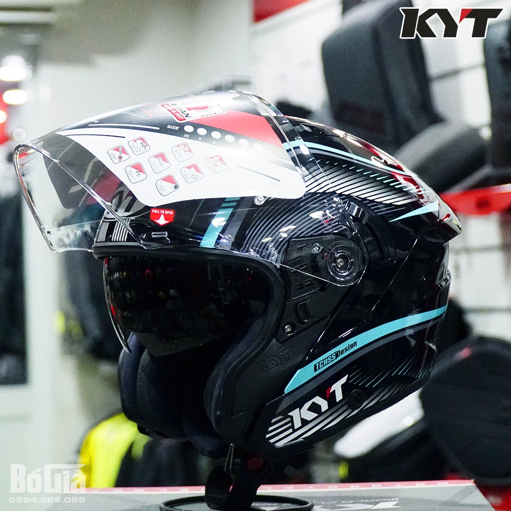 Nón 3/4 KYT NFJ Radar Aqua Blue