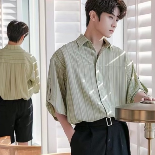 Áo Sơ Mi Tay Nam Ngắn Dáng Rộng Kẻ Sọc Thời Trang Hàn Quốc Trẻ Trung Cho fashion áo sơ mi unisex áo sơ mi nam form rộng