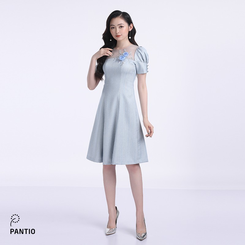 Đầm công sở chất liệu thô đũi dáng xòe ngắn tay FDC32733 - PANTIO