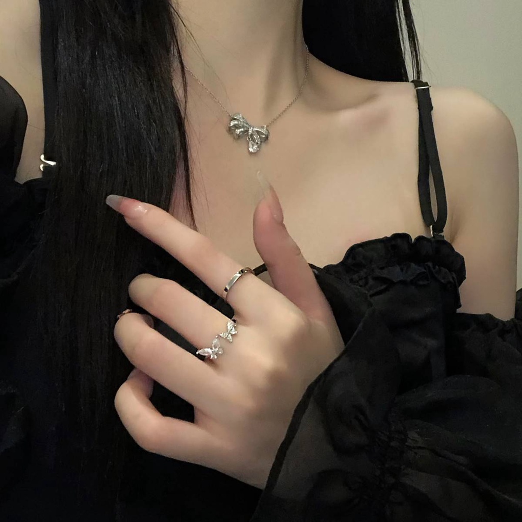 Nhẫn Hở Hình Bướm Đính Đá Zircon Có Thể Điều Chỉnh Kích Thước