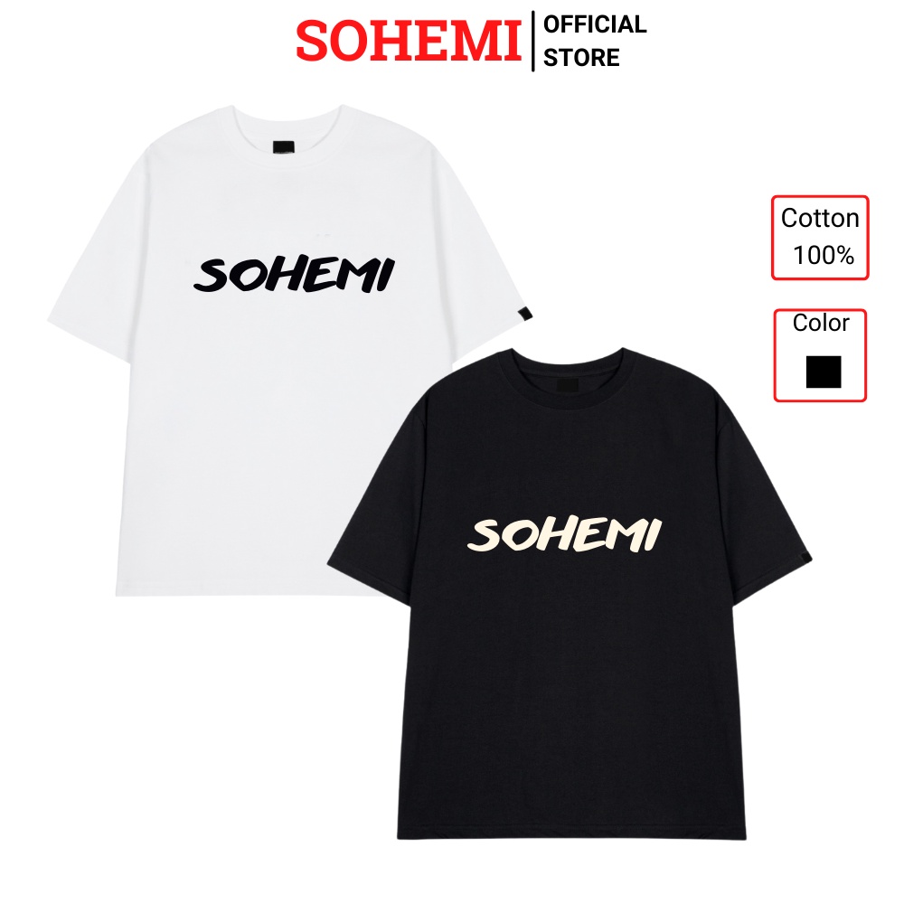 Áo thun SOHEMI form rộng tay lỡ cotton 100% 4 chiều cao cấp in hình LOGO