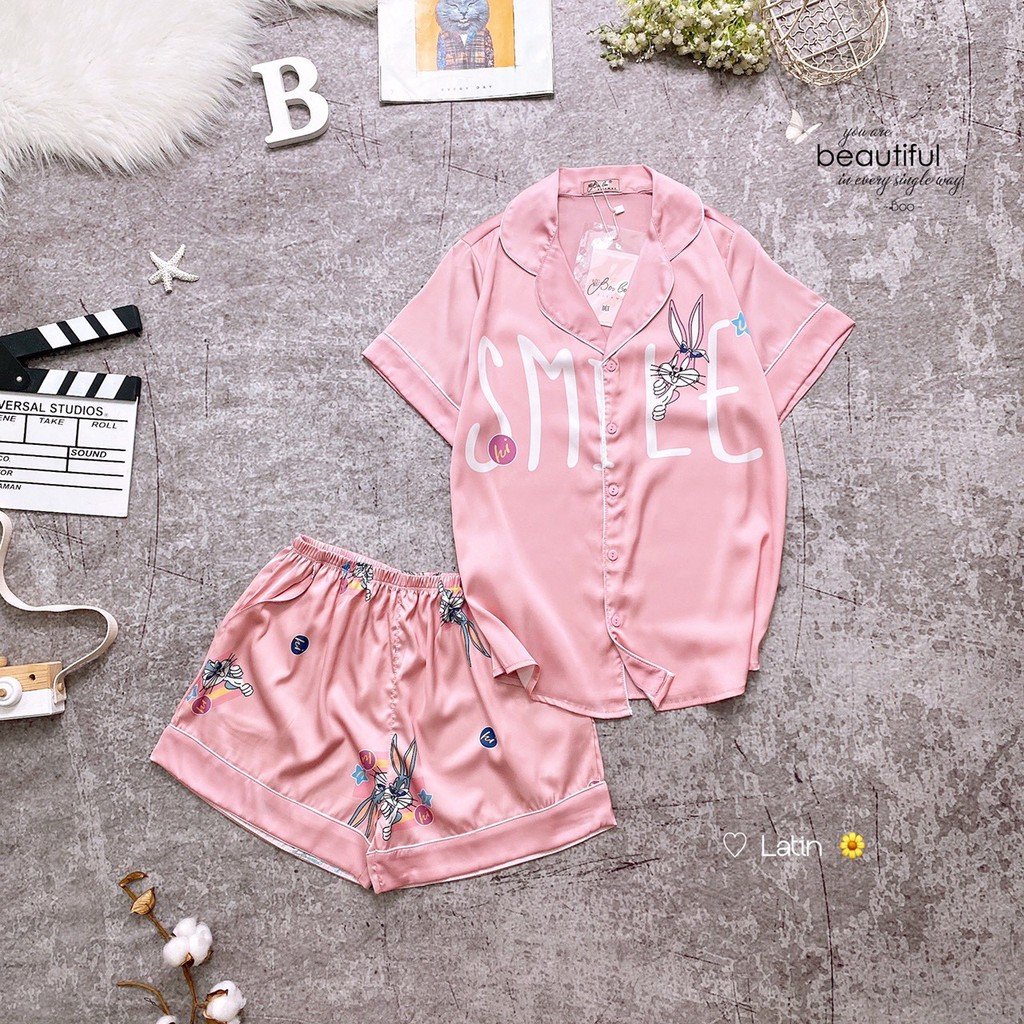 Đồ bộ nữ, pijama lụa Latin cao cấp,áo cộc quần cộc nhiều màu cute hàng thiết kế Boo 02 | BigBuy360 - bigbuy360.vn