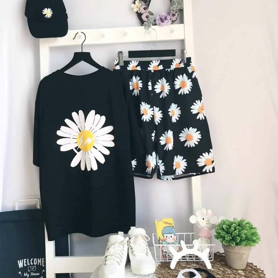Set áo hoa cúc GD Peace + quần short cartoon hoa Peaceminusone unisex