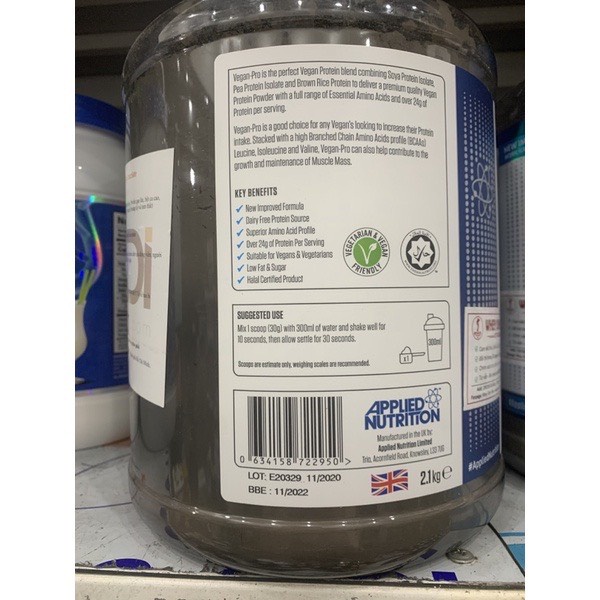 Sữa tăng cơ VEGAN PRO của APPLIED NUTRITION hương Chocolate hộp 70 lần dùng 100% protein từ thực vật