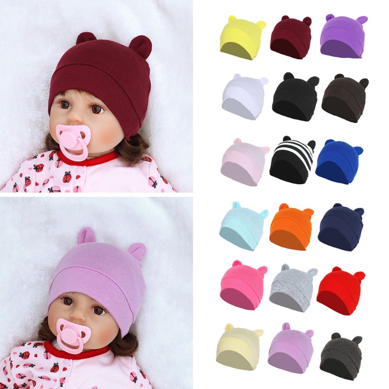 Mũ beanie màu trơn đính tai thỏ dễ thương thời trang thu đông dành cho bé sơ sinh