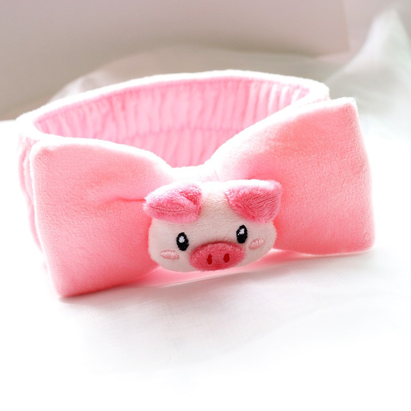 Băng Đô Turban Hình Nơ Kèm Con Heo Lợn Pig Vải Bông Nhung Dày Dặn Siêu Mềm Mướt Cute !