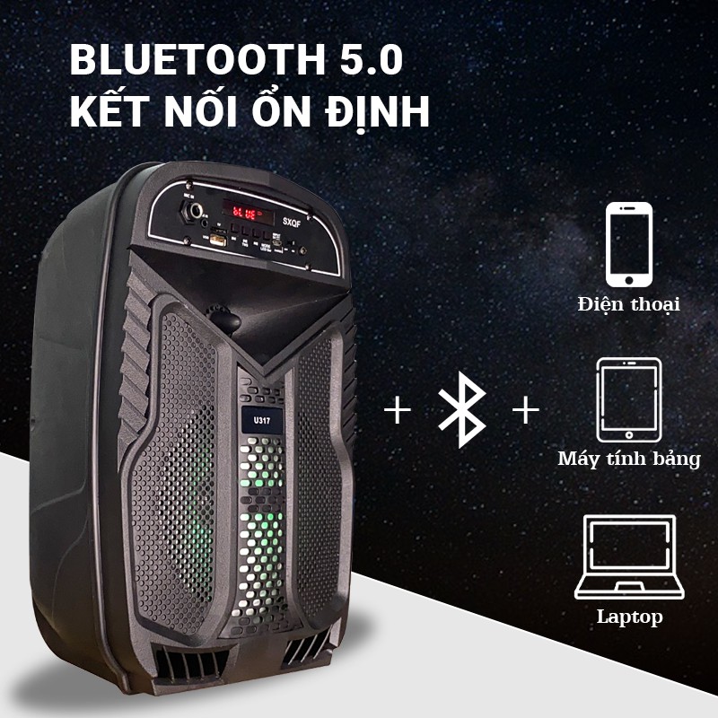 [TẶNG KÈM MIC KARAOKE] Loa bluetooth karaoke Cát Thái U317 âm thanh HIFI,công nghệ TWS kết nối 2 loa cùng lúc