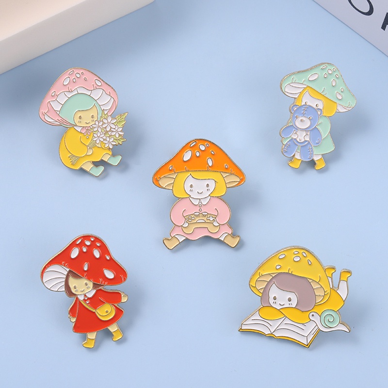 Ghim cài áo hình hoa/ nấm/ cô gái/ ốc sên/ đọc sách dễ thương trang trí balo và làm quà tặng