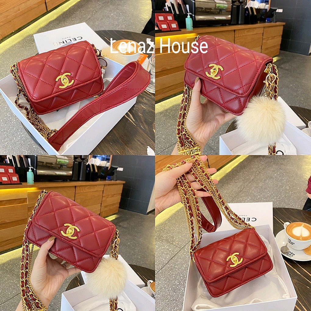 [HOTTREND] Túi xách siêu hót ngọc trinh nhiều xích fullbox size 19cm màu đen , nude, đỏ LV230