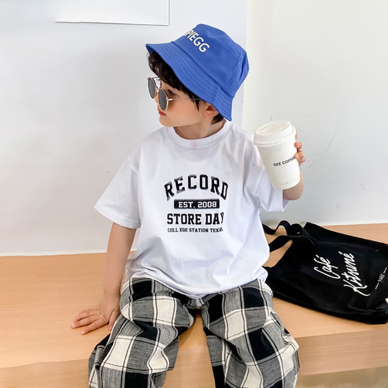 Áo Thun 100% Cotton Màu Trắng Tay Ngắn Phong Cách Thời Trang Hàn Nhật Mới Cho Bé Trai