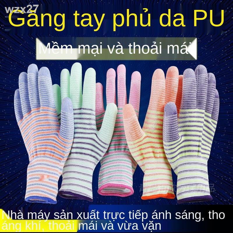 ❅Ngón tay PU nylon mỏng - găng có tráng phủ lòng bàn nữ cao su chống tĩnh điện thoáng khí không trơn trượt