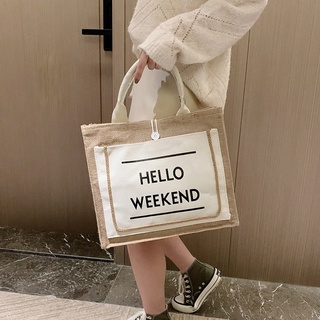 Túi cói du lịch sang chảnh *HELLO WEEKEND* Hàn Quốc  _ túi cói đi biển hàng loại 1  CAO CẤP dày dặn sáng màu from chuẩn