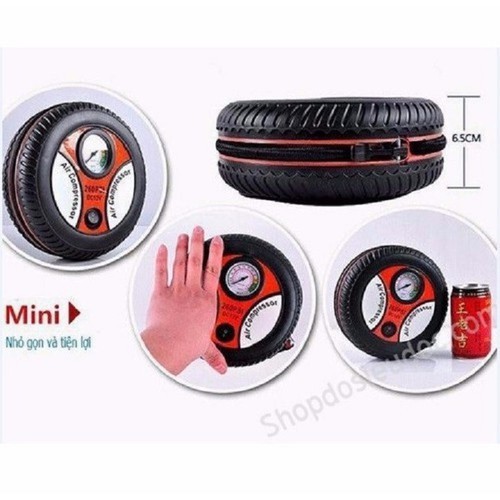 Bơm lốp tròn mini điện 12V đa năng - máy bơm xe ô tô mini