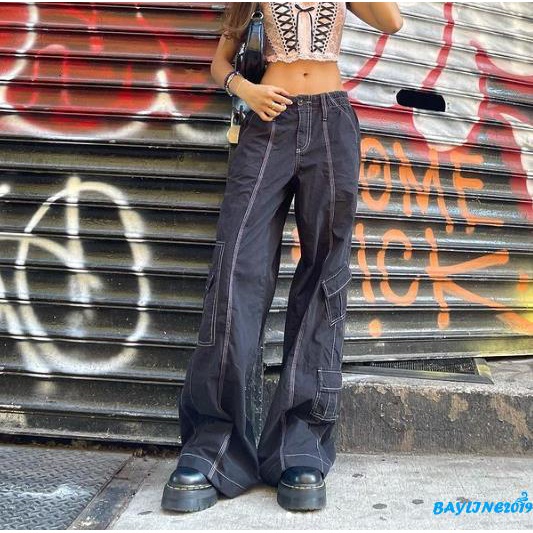 Quần Jogger Dáng Rộng Có Khóa Kéo Phong Cách Retro Hàn Quốc Dễ Thương Cho Nữ Y2k