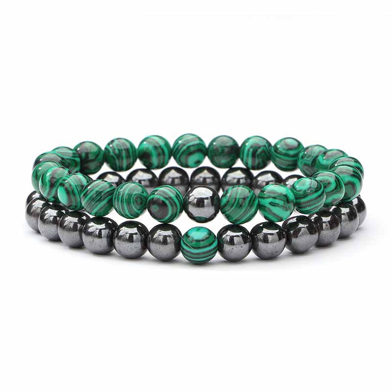 Vòng Tay Chuỗi Hạt Đá malachite Trắng Tự Nhiên Màu Đen Cho Cặp Đôi