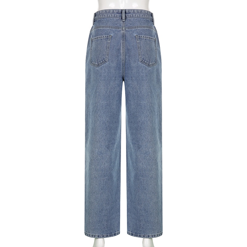 Quần Jeans Dài Lưng Cao In Hình Đôi Mắt Thời Trang Cho Nữ