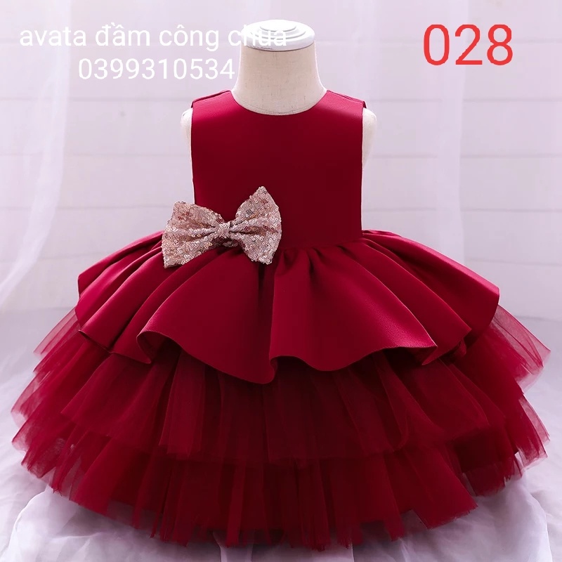 đầm công chúa đỏ tầng - váy công chúa trẻ em từ 1 tuổi đến 12 tuổi ( MÃ 028 )