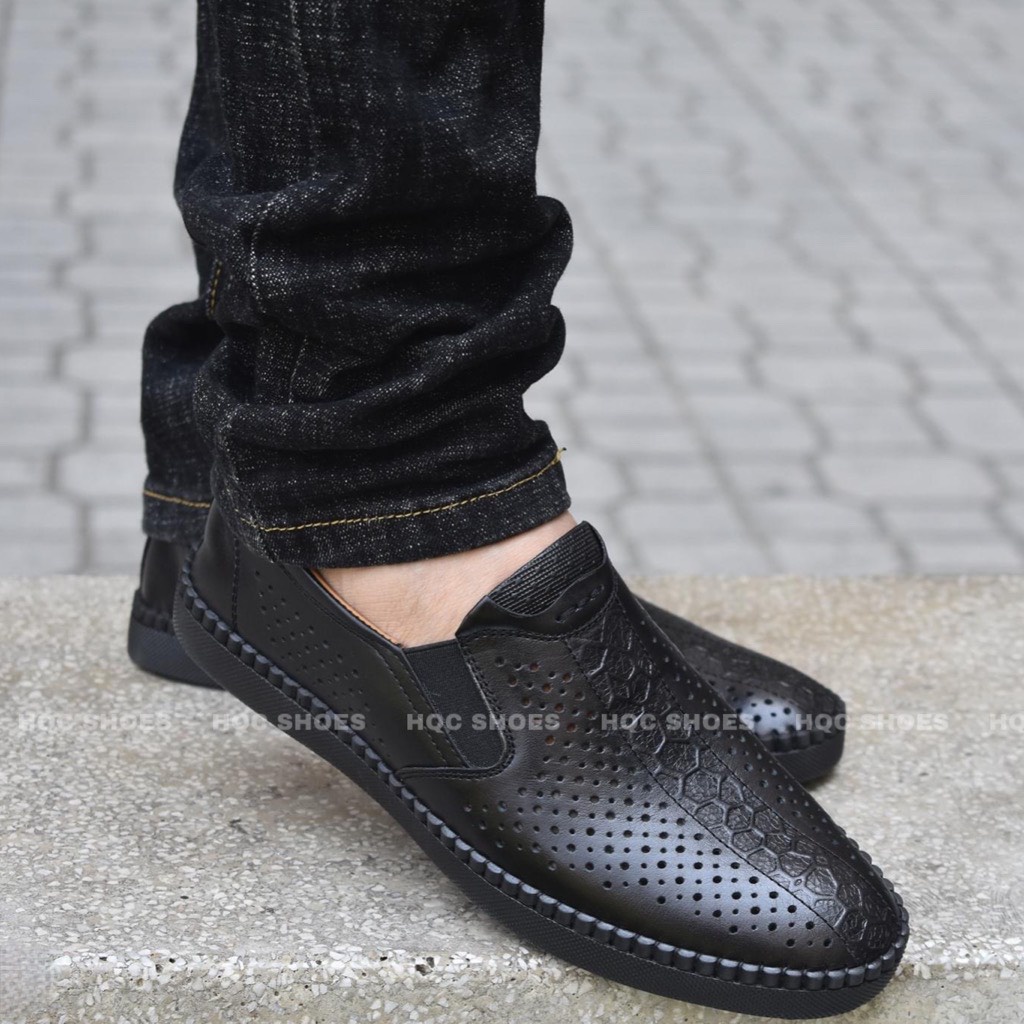 Giày lười nam mùa hè HQC SHOES da bò đế khâu chỉ bảo hành 1 năm HQ018