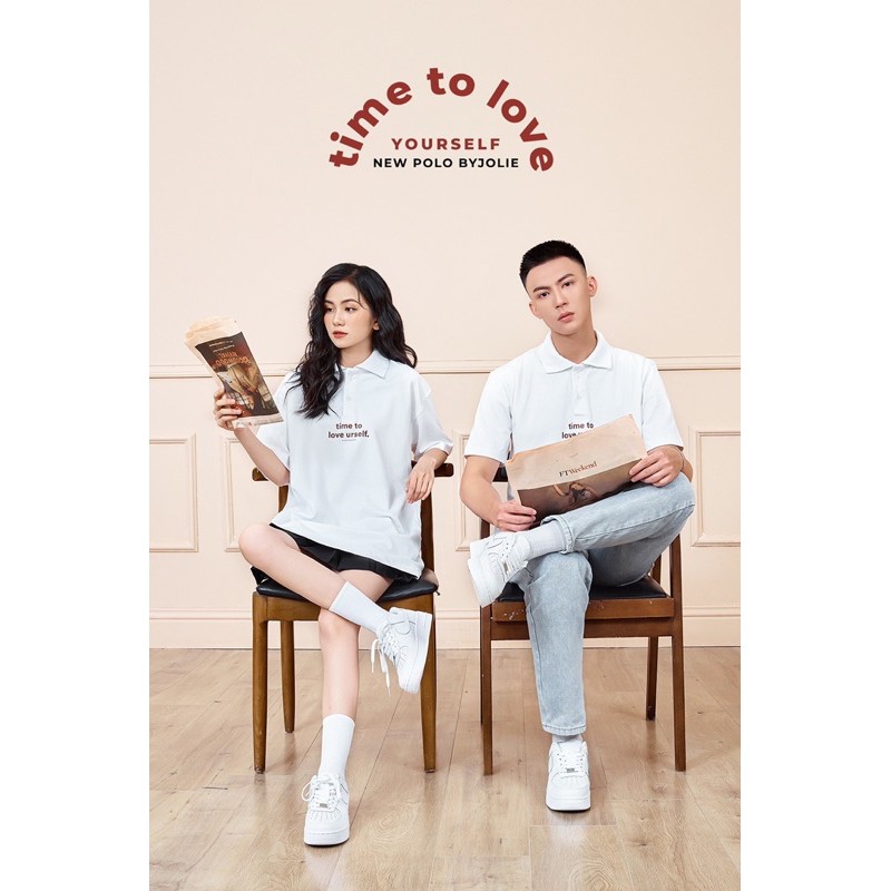 Áo polo unisex &quot;Time to love&quot; Byjolie chất cotton thoáng mát mềm mịn