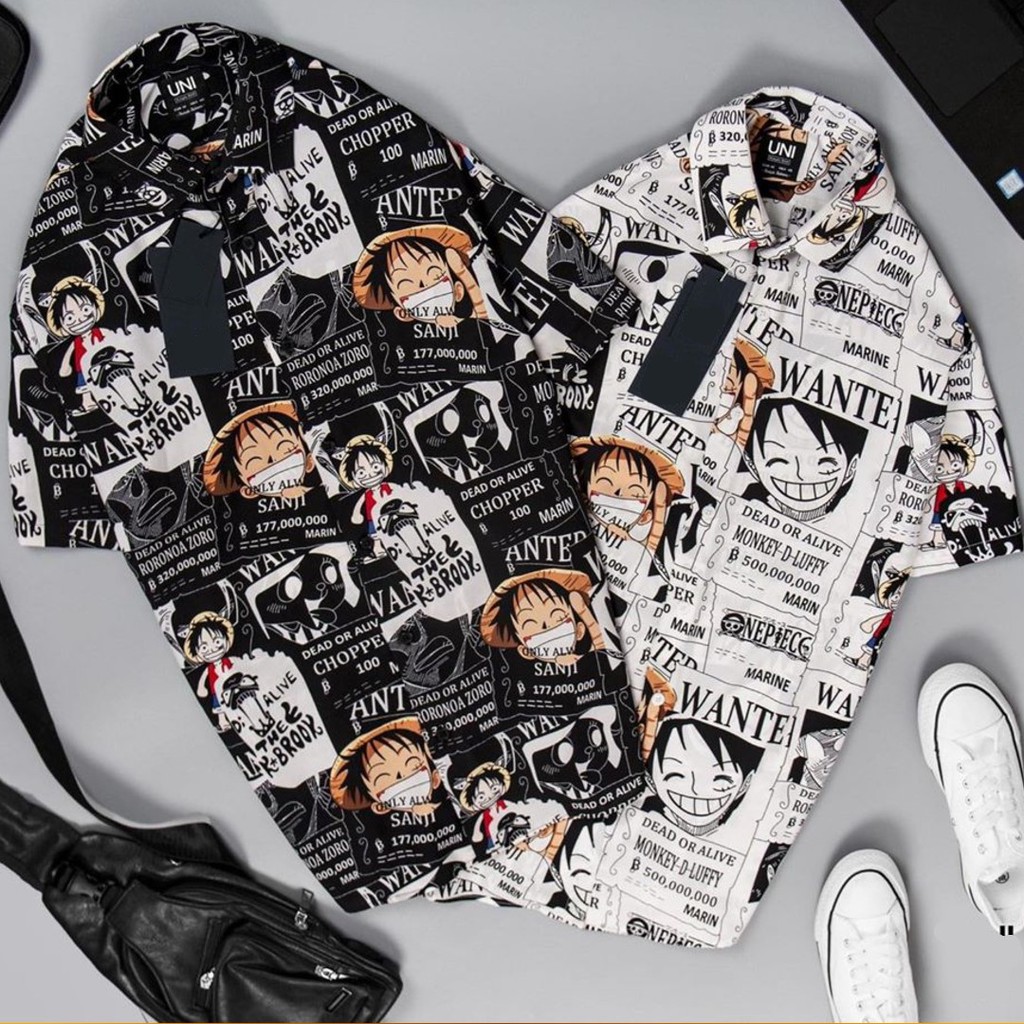 Áo sơ mi Nam nữ Luffy tay ngắn unisex lụa in nhiệt phong cách ulzzang - GIN STORE