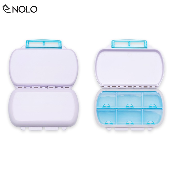 Combo 2 Hộp Chia Thuốc Mini 6 Ngăn Với Nắp Chính Nắp Riêng Cho Từng Ngăn Chất Liệu Nhựa PP An Toàn