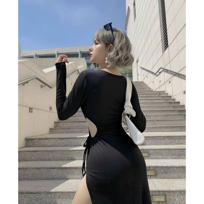 🌺 ĐẦM BODY TAY DÀI KHOÉT EO RÚT XẺ TÀ PHONG CÁCH DỰ TIỆC ✨ | BigBuy360 - bigbuy360.vn