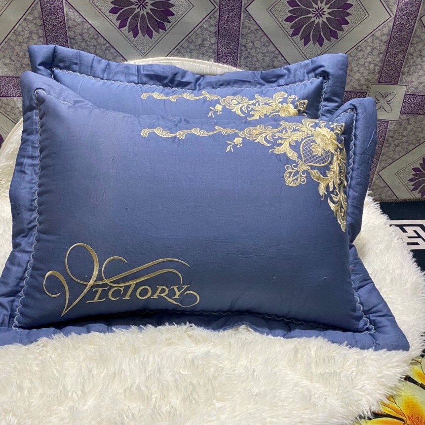 Vỏ gối lụa cotton, vỏ gối siêu thoáng thêu chưc hoa văn sang trọng.