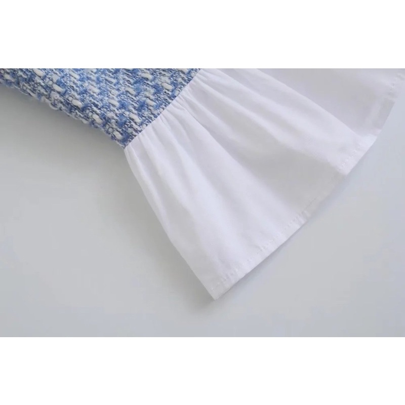 Áo blouse phối màu denim tqxk