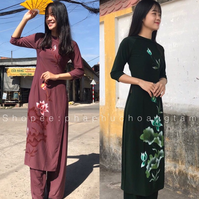 Đồ Lam Đi Chùa # Áo Dài Thun Sen Vẽ GIÁ RẺ VÔ ĐỊCH