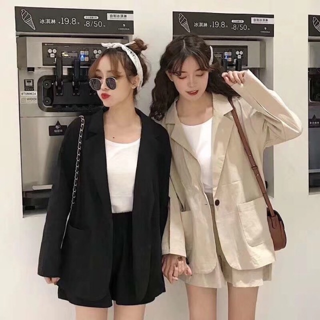Set áo khoác blazer thô 2 túi + quần short Ulzzang Hàng Quảng Châu