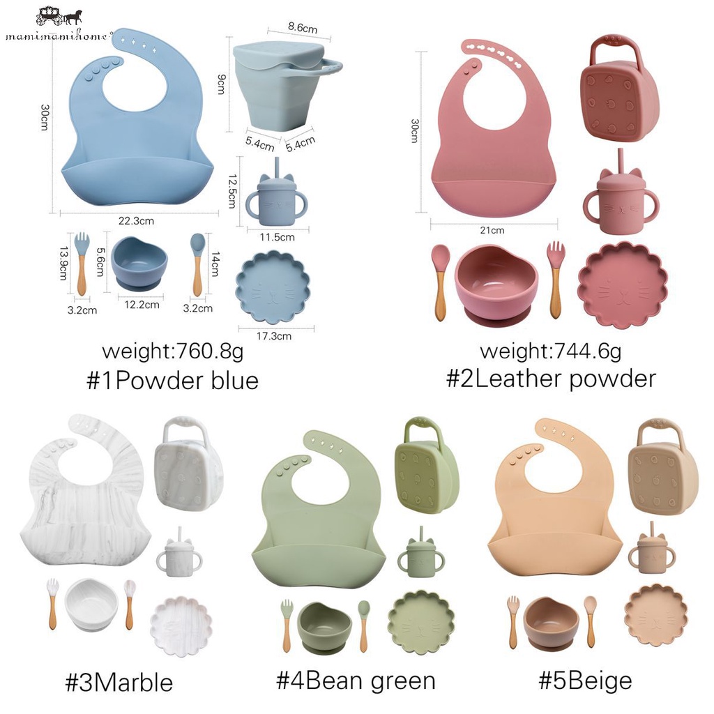 Set 7 dụng cụ đồ ăn MAMIMAMIHOME bằng silicon cho trẻ em