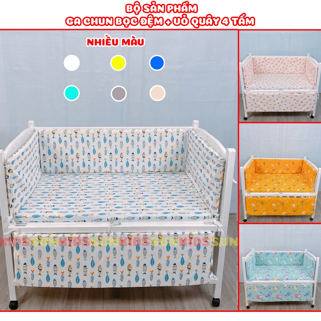 Bộ Sản Phẩm Ga Chun Bọc Đệm Cho Cũi Và Vỏ Quây Lót Đệm Cho Nôi Cũi Chất Liệu Cotton 100% Mềm Mịn Không Nhăn Xù Nhiều Màu