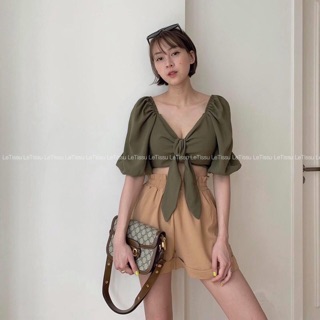 SET ÁO CỘT NƠ NGỰC KÈM QUẦN SHORT (KÈM HÌNH THẬT)