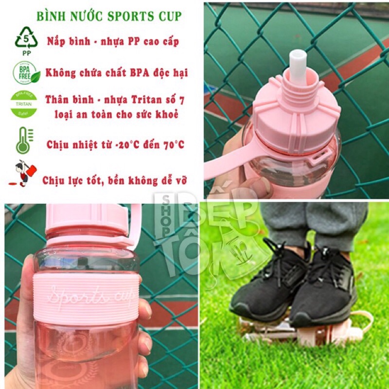 [𝗟𝗢𝗔̣𝗜 𝟭 - 𝗕𝗔́𝗡 𝗥𝗘̉ 𝗟𝗔̂́𝗬 𝗧𝗨̛𝗢̛𝗡𝗚 𝗧𝗔́𝗖] Bình nước SPORTS CUP có ống hút kèm dây đeo tiện lợi