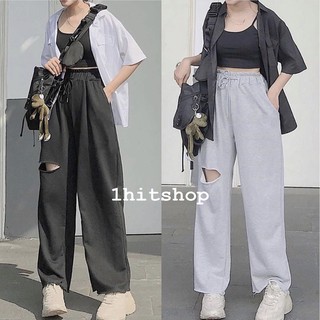 ⚠️freeship⚠️quần ống rộng rách đùi lai tưa unisex