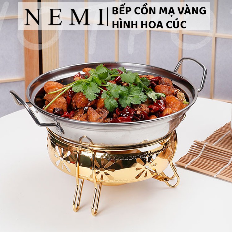 Bếp Cồn Inox Mạ Vàng Hình Hoa Cúc Dùng Ăn Lẩu, Ăn Nướng Mang Đi Du Lịch