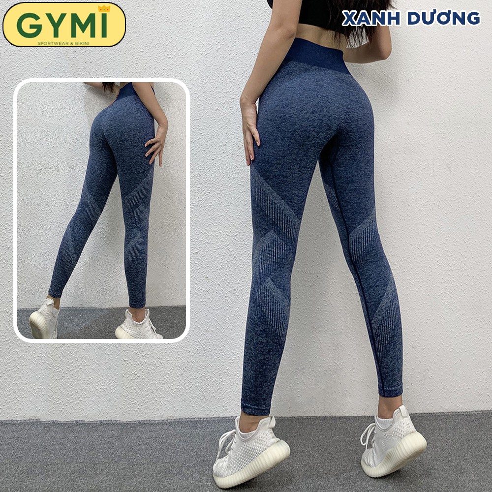 Quần tập gym yoga nữ GYMI QD12 dáng dài legging thể thao cạp cao nâng mông hoạ tiết vân chìm ống quần