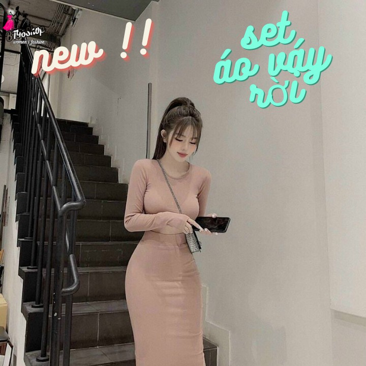 Set áo váy rời ôm body nữ thun porip loại 1 mẫu mới siêu hot thời trang