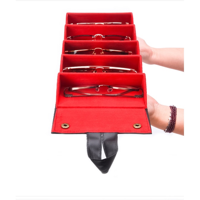 Hộp Da Đựng Mắt Kính 5 Ngăn Có Thể Gấp Gọn Tiện Lợi